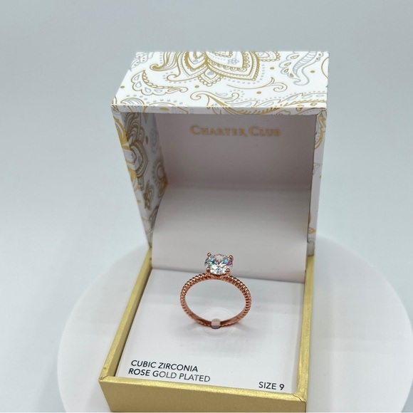 Charter Club Crystal Solitaire Textured Ring in Rose Gold-Tone Sizes 7-11 NWT - Picture 4 of 6